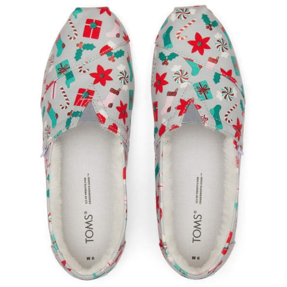 Christmas👣TOM'S 🌱ALPARGATA Deck the Halls Sherpa Lined Espadrilles - Picture 2 of 12